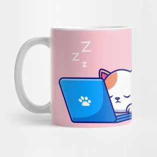 Cute Cat Sleeping And Working On Laptop Mug